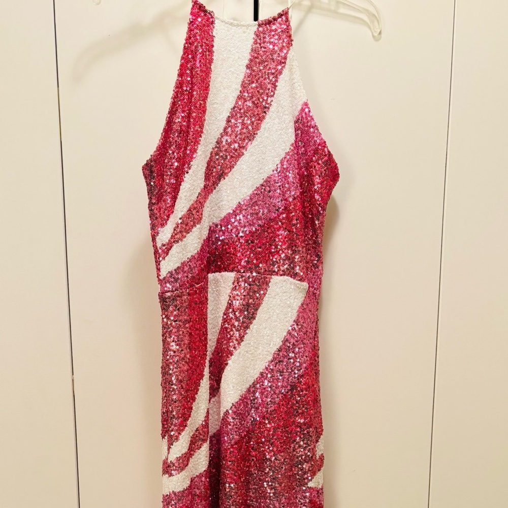 Elegant Pink and White Sequin Prom Dress